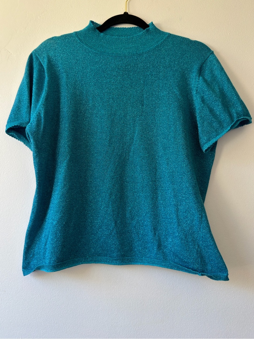 Sag Harbor Shimmering Teal Short Sleeve Knit Top